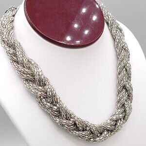 Express Y2K Braided Mesh Choker Necklace Silver Tone Has Tag Vintage
